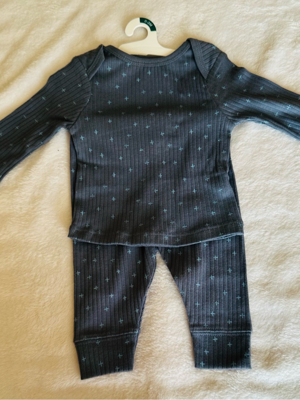 Carter's Charcoal Long Sleeve Pajama Set with Light Blue Cross Print